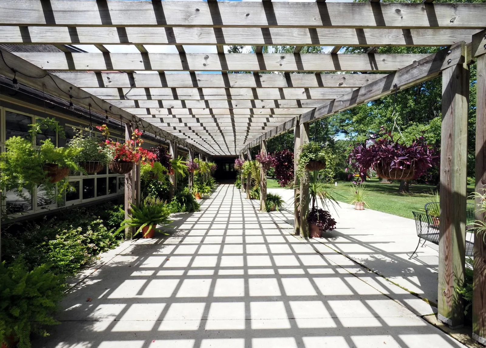 Modern aluminum pergola with louvered roof over outdoor dining area